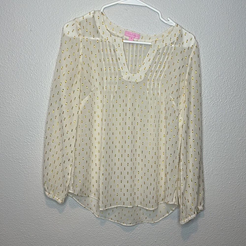 LILLY PULITZER-POOLSIDE RILLA SILK BLOUSE  XS